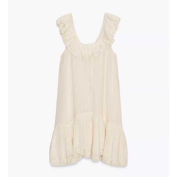 Ruffled Lace Dress ZW Collection, Ecru, Zara, M, NWT - Picture 4 of 14